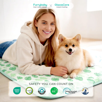 Pet Cooling Mat for Dogs and Cats, Soft and Breathable Self-Cooling Pad, 23" x 18" Washable Non-Slip Crate Mat for Indoor and Outdoor Use, Leaf Design