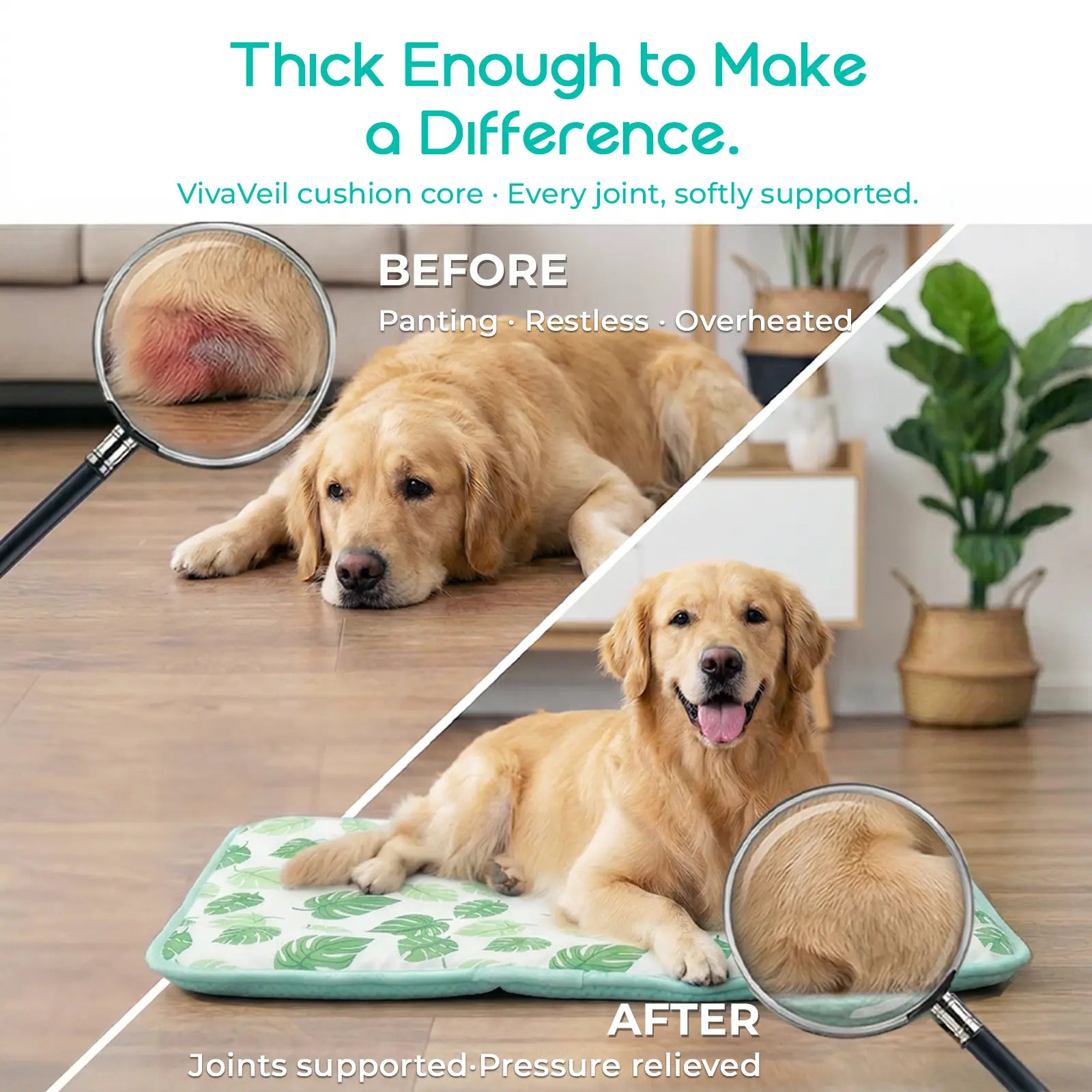 Pet Cooling Mat for Dogs and Cats, Soft and Breathable Self-Cooling Pad, 23" x 18" Washable Non-Slip Crate Mat for Indoor and Outdoor Use, Leaf Design