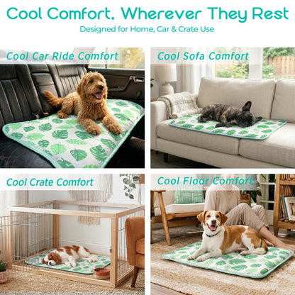 Pet Cooling Mat for Dogs and Cats, Soft and Breathable Self-Cooling Pad, 23" x 18" Washable Non-Slip Crate Mat for Indoor and Outdoor Use, Leaf Design