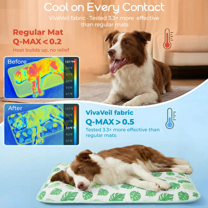 Pet Cooling Mat for Dogs and Cats, Soft and Breathable Self-Cooling Pad, 23" x 18" Washable Non-Slip Crate Mat for Indoor and Outdoor Use, Leaf Design